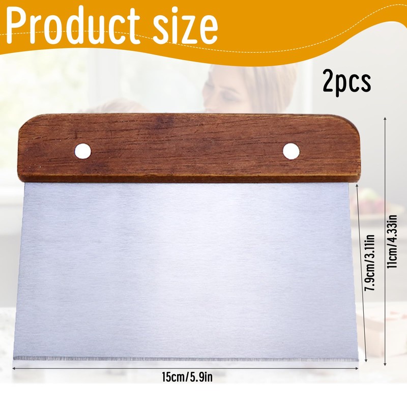 Bench Scraper for Baking, 2PCS Dough Scrapers Wooden Handle Dough
