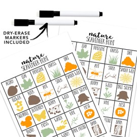 Craftivity Designs Nature Scavenger Hunt Games for Kids, Outdoor, Birthday Party, Road Trip, Travel Activities, Includes 10 Dry Erase Markers and Cards, Family Game Night