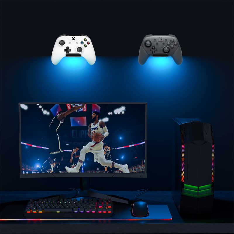 2 Pack Controller Holder Stand with 16-Color RGB Light