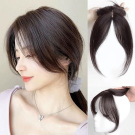 KCTOAMZ Bangs Postizos 3D para Mujer - Extensiones de Cabello con Parte Media, Cobertura Natural de Línea del Cabello para Cabello Fino o Escaso, Uso Diario, Color Marrón Negro