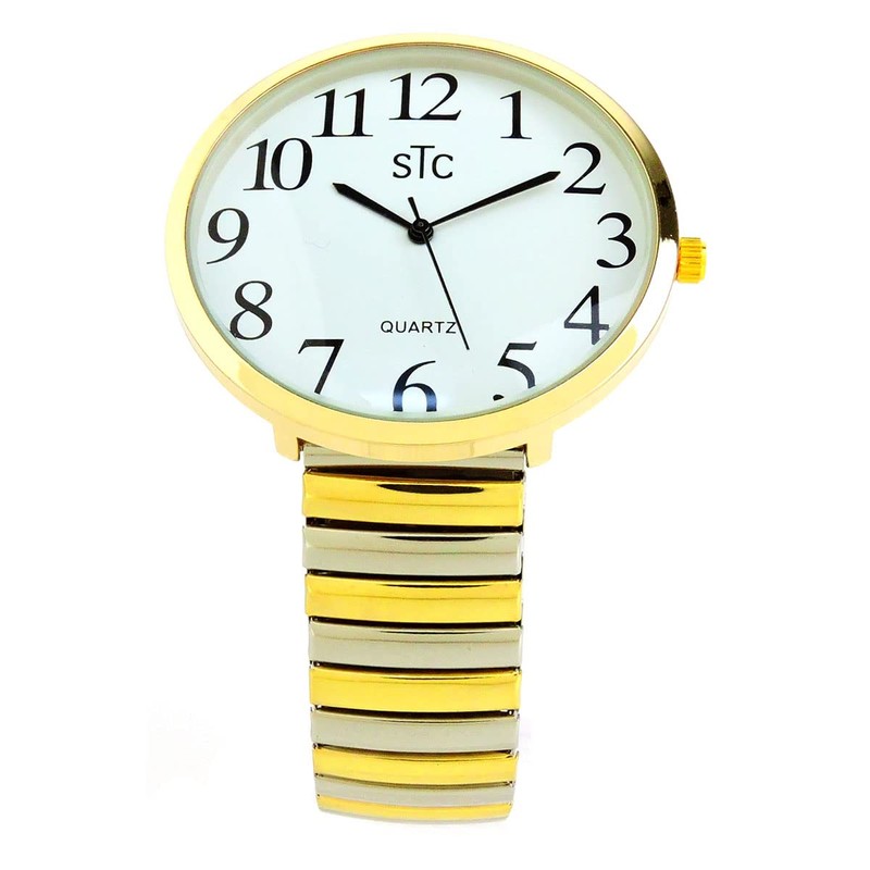 STC Two-Tone Super Large Face 43mm Easy-to-Read Stretch Band Watch