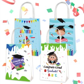 Hying 12PCS Kindergarten Graduation Gift Bags 2023 for Preschool Party Favors Gift Wrapping, Blue White Graduation Gift Paper Bags Preschool with Handles for Congratulation Party Kids Decoration Kraft