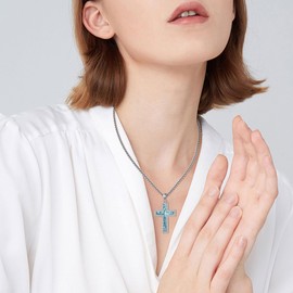 CUPENDA Cross Necklace Sterling Silver Turquoise Cross Pendant Necklace Religious Cross Jewellery Gifts for Women Men