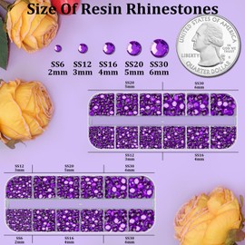 Resin Rhinestones for Crafting, 2 Boxes Dark Violet Flatback Crystals for Bedazzling Crafts DIY Nail Art Deco, Non Hotfix Bulk Gems Charms for Tumbler Shoes Clothing Fabric Face Makeup Manicure