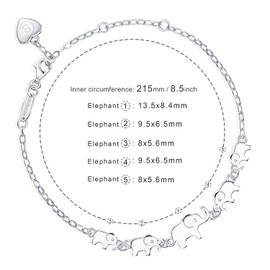 BlingGem Bracelet for Women 925 Sterling Silver Elephant Link Bracelet for Family Generation Animal Jewellery Gift for Great-Grandmother Mother Daughter, Metal, Cubic Zirconia