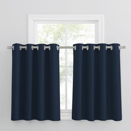 PONY DANCE Net Curtains, Opaque Short Curtains, Kitchen Eyelet Curtains, Set of 2 H 90 x W 132 cm Blackout Curtains for Children's Room, Opaque, Short, Dark Blue