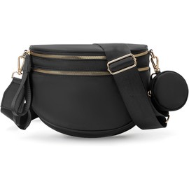 hibear Fanny Packs for Women,Checkered Purse Checkered Bum Bags Nylon Crossbody Bag Leopard Clutch with Coin Purse (BLACK)