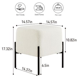 Get Set Style Modern Boucle Stool Ottoman Vanity Chair, Sofa Side Foot Rest, Upholstered Foot Stool Ottoman Seat for Living Room, Bedroom, Entryway, Hallway, Office, Cream Boucle