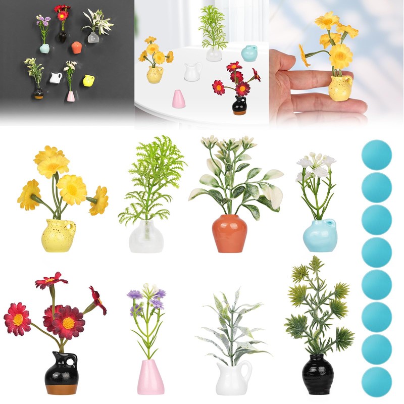 Flintronic 8pcs Mini Vase Fridge Magnets, 3D Tiny Bud Vases,
