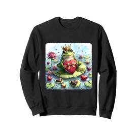 Frog Awaits Valentine's Princess With Chocolates On Lilypad Sweatshirt