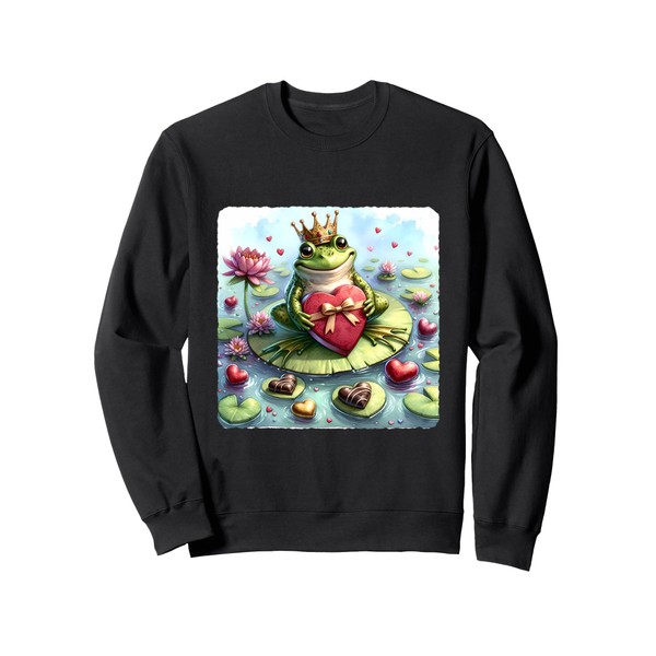 Frog Awaits Valentine's Princess With Chocolates On Lilypad Sweatshirt