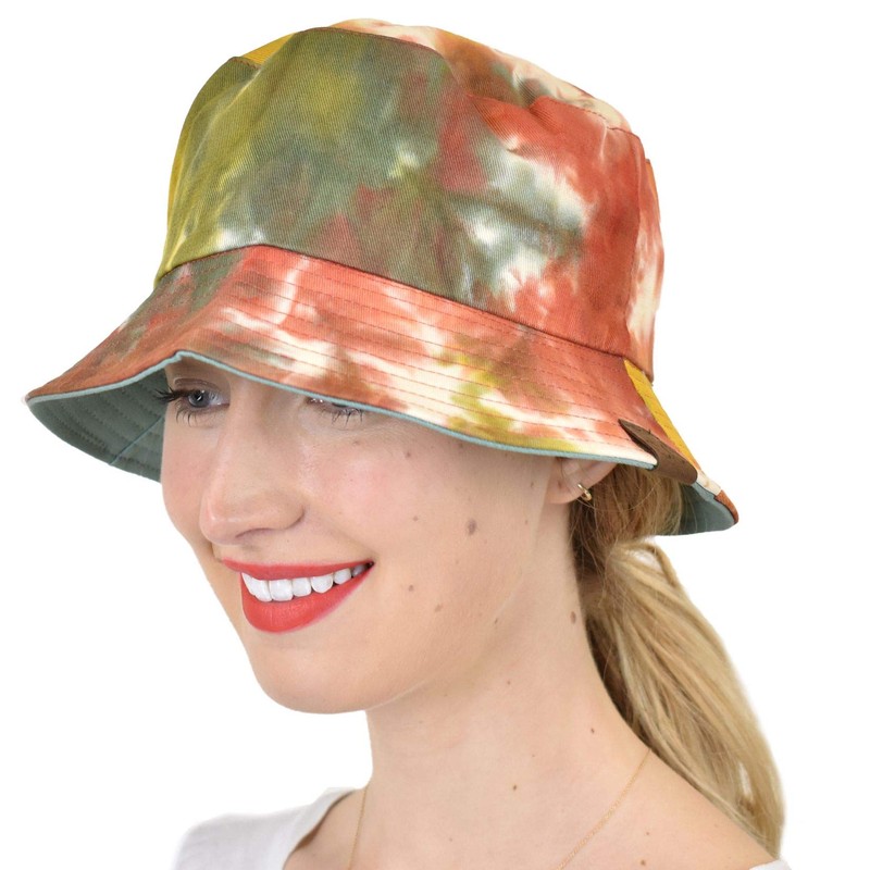 C.C Sombrero unisex 100% algodón plegable reversible teñido anudado, Mostaza/Salvia,