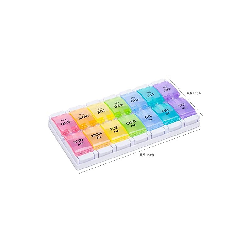 AM PM Weekly 7 Day Pill Organizer, HUAXIYAN Large Daily