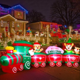 Max Fun 12Ft Christmas Inflatables Train with Santa Claus Reindeer Gingerbread Man Built-in LED Lights Blow Up Christmas Decor for Christmas Party Holiday Outdoor Garden Lawn Yard Decorations