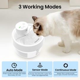MASBRILL Katzenbrunnen, 1L Trinkbrunnen für Katze Kabellos mit Bewegungsmelder, Ultraleiser Katzewasserspender 3 Arbeitsmodi, Wasserbrunnen für Katze und Kleine Hunde, Weiß