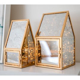 Set of 2 Medium & Large Mercury Glass Lanterns by Lauren McBride