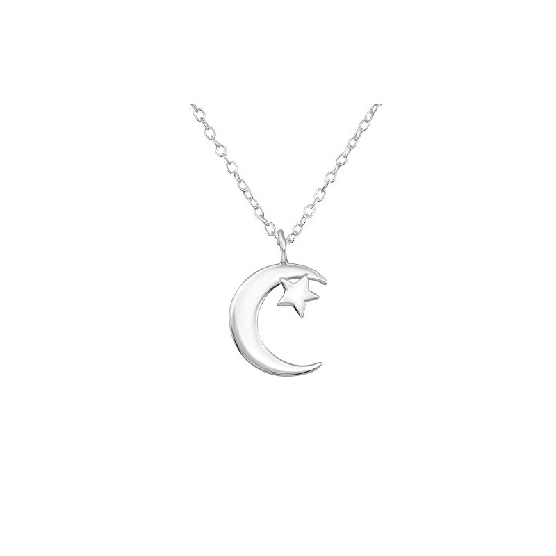Celestial Moon And Star Sterling Silver Necklace