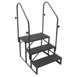 DYNAMI RV Stairs 3 Step Ladder, Steel Black Porch Steps with Handrails and Anti-Slip Mat, Above Ground Portable Step Stool,for Camper,Swimming Pools(Double Sided Handrail w/Anti-Slip Mat)