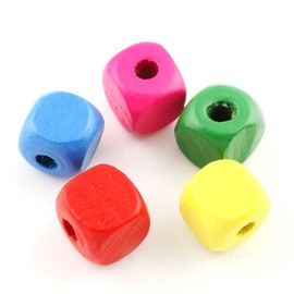 Pack of 200 Wooden Cubes Wooden Beads 6 mm Colourful Mix Colour for Threading Dice for Crafts 2 mm with Hole Spacer Beads for DIY Jewellery Arts Crafts Necklace