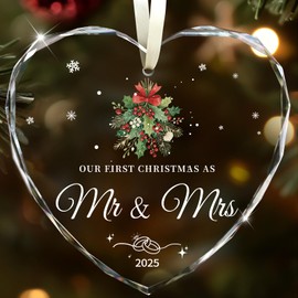 Wedding Gifts for Couples 2025, Our First Christmas as Mr and Mrs Ornament 2025 Engagement Gift Crystal Glass Ornament Newlywed Gift for Couples Just Married Gifts 2025