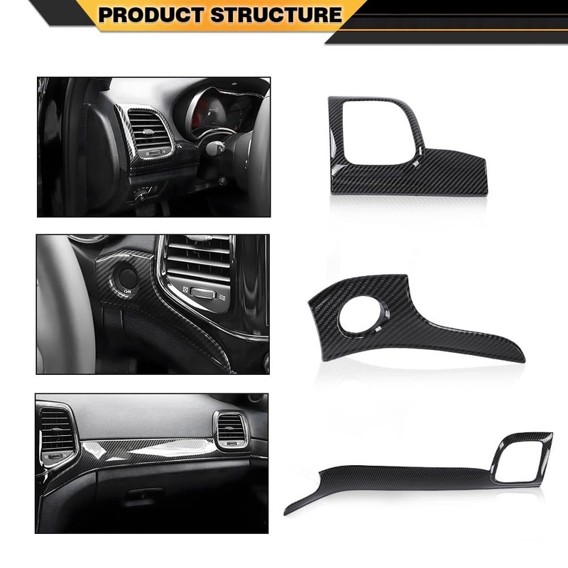 CNNELL Dashboard Panel Door Handle Trim Bezels Carbon Fiber Compatible