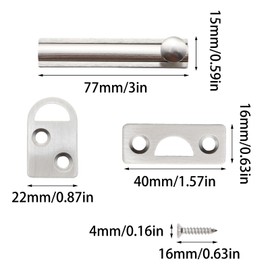 Adyoney Adyoney 3 Inch Brushed Silver Solid Brass Surface Bolt, Elegant and Durable Brass Slide Bolt Latch, Cabinet Surface Bolts with Screws, Secure and Stylish Hardware Accessory