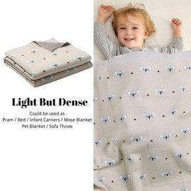 LAWKUL Baby Blanket for Newborn 100% Cotton Soft Knitted Blankets Boy Girls Comforter Koala 100x80cm Khaki