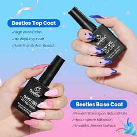 Beetles - Juego de capa superior y base de gel que no se limpia para esmalte de uñas de gel, 2 unidades, 0.5 onzas líquidas, superbrillantes y de larg