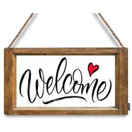 Mdulftar Spring Summer Welcome Door Sign Cute Love Heart Wooden Hanging Sign Farmhouse Rustic Front Door Hanger Sign for Indoor Outdoor Home Porch Window Decor 12x6 Inch