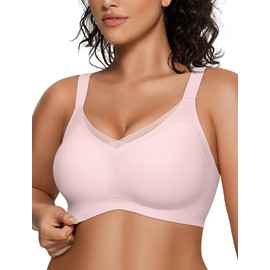 OEAK Womens Wireless Bras V Mesh Comfortable Bralette Supportive Tshirt Bra No Underwire Seamless Push Up Everyday Bras M Pink
