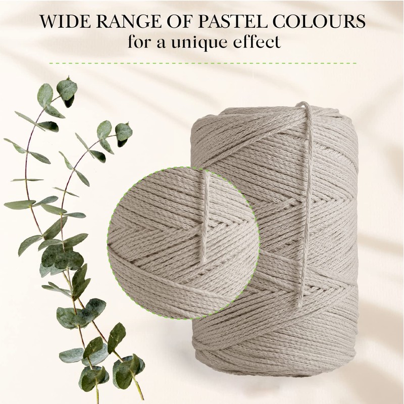 MeriWoolArt® Macrame Yarn Beige 2 mm x 250 m Cotton