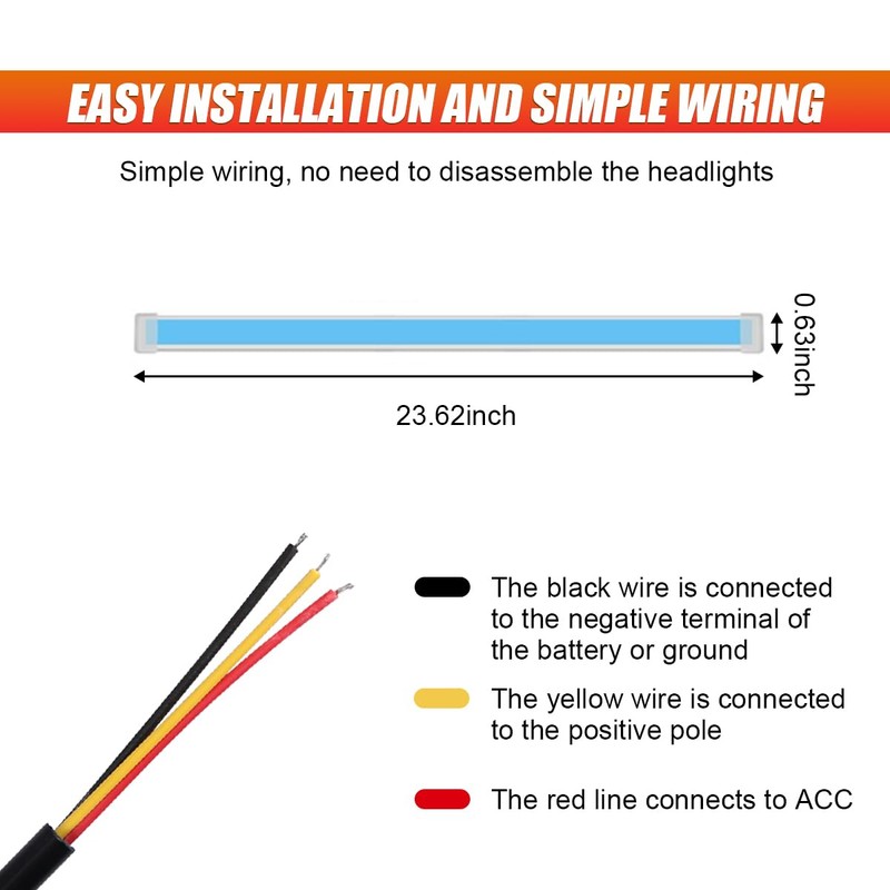2PCS 24 Inch Car LED Strip Lights, Waterproof Car Daytime