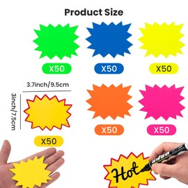 Bamyli 300 Pcs Starburst Signs Fluorescent Price Signs,Price Tags, Retail Store Price Label Garage Sale Supplies Tags for Retail Sales Pricing,6 Colors, 9 x 7 cm