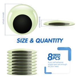 TOAOB 8pcs Glow in The Dark Wiggle Googly Eyes Self Adhesive Luminous Googly Eyes 50mm Plastic Sticker Eyes for DIY Crafts Scrapbooking Decoration