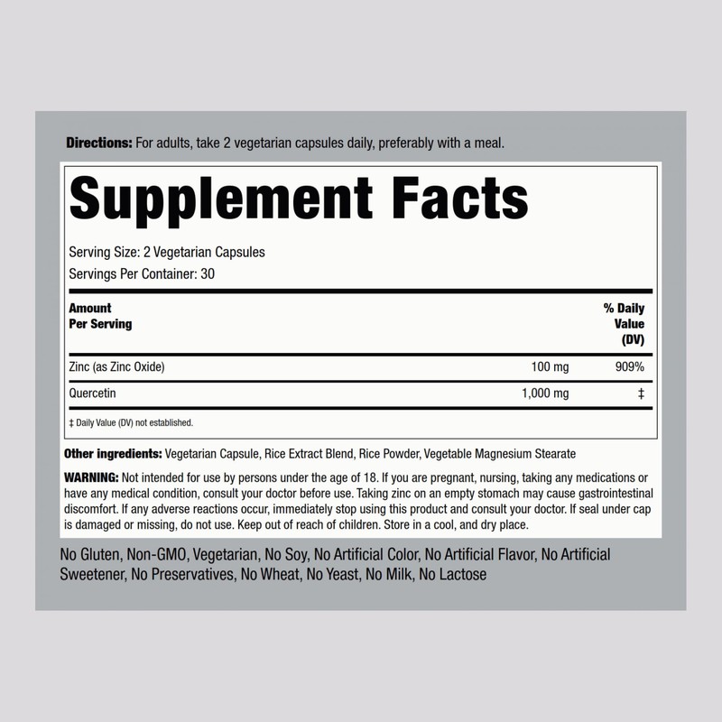 Piping Rock Quercetin Zinc Complex | 1100 mg | 60