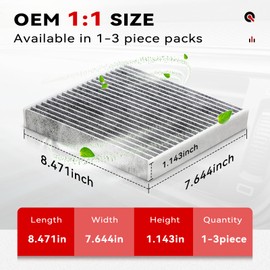 IAQWE CF10285 Cabin Air Filter with Activated Carbon for Car Passenger Compartment, Replacement for Toyota, Camry, Lexsus, Subaru, Land Rover, Jaguar, Scion, Pontiac, 1PACK