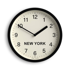 JONES CLOCKS® New York Time Zone Wall Clock | Small Modern Round Clock | 8 inch | Black | Easy to Read Numbers | Ideal for Kitchens, Home Offices and Shared workspaces