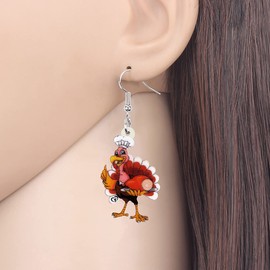 SHIGIE Thanksgiving Acrylic Cute Chef Hat Turkey Earrings Fall Holiday Dangle Chicken Farm Animals Jewelry For Women Autumn Gifts (Brown)