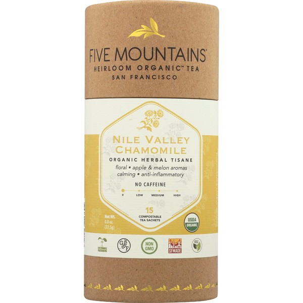 Five Mountains Organic Nile Valley Chamomile, 15 non-GMO Caffeine-Free Herbal Tea Bags