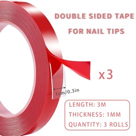 3 Rolls of Double Sided Tape, Removable Pressure Nail Adhesive Strong Adhesive Tape for Press on Nail Packaging Nail Salon Home Office Supplies
