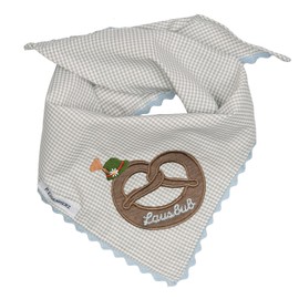 P.Eisenherz Triangular Scarf with Zigzag Edge, Motif Pretzel/Tyrolean Hat with Embroidery Lausbub for 1-5 Years, Grey, gray