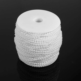 3mm 50m White/Beige Faux Crystal Pearl Beads Chain Crafts by Roll Pearl String for Flowers Garland Wedding Party Decoration Bridal Bouquet and Chandelier DIY (White)