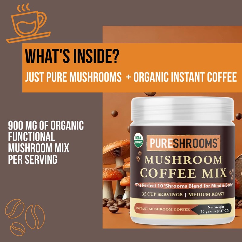 Organic Perfect 10 Mushroom Coffee (70 grams, 10 Organic Mushroom