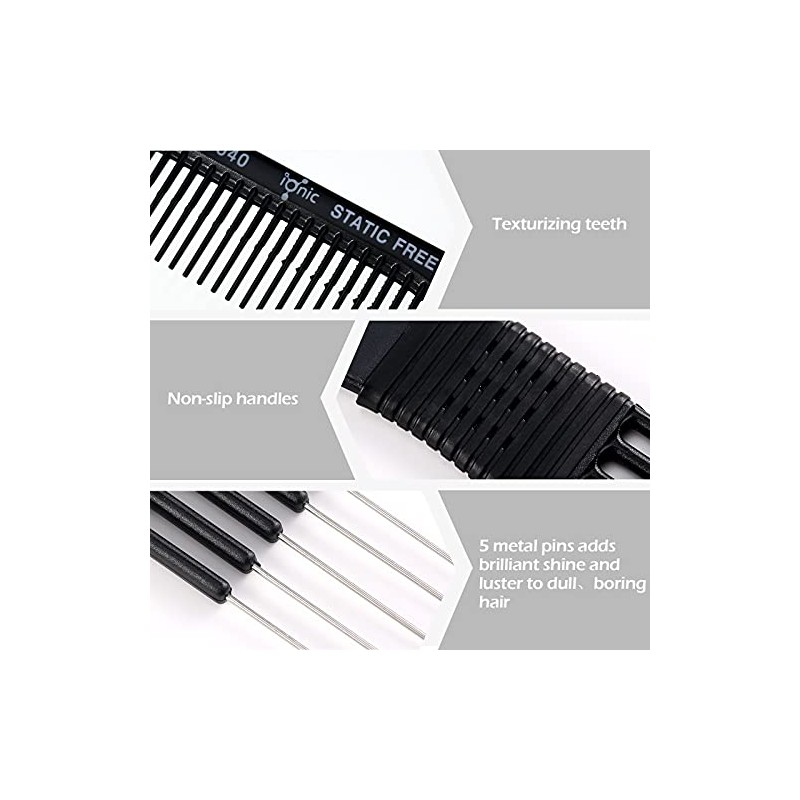 4 Pieces Carbon Lift Teasing Combs with Metal Prong Lift