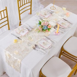 Table Runner Sequin Satin Dahlia Flowers Blossom Spring Table Runners 12x80 Inch for Wedding Anniversary Birthday Decoration Home Party Kitchen Dining Table Decor 1 Pack