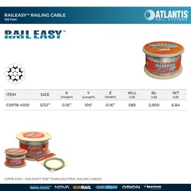 Atlantis RailEasy C0978-4100 Railing Cable (5/32") - 100 Feet Spool