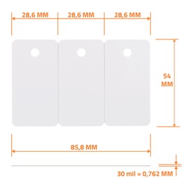 Karteo® Blank Plastic Cards Perforated and Breakable into Three Parts with Punching Hole for Key Ring and Chains