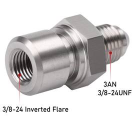 Podavelle 3AN Male to 3/8-24 3/16" Inverted Flare Female Brake Line Adapter Fitting Stainless Steel