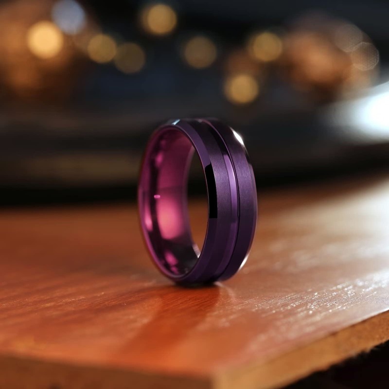 King Will 8mm Purple Groove Mens Tungsten Carbide Rings Groove