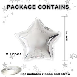 Silver Star Balloons,12PCS 18 Inches Star Foil Helium Balloons Silver Star Birthday Balloons Set for Birthday Party Graduation Baby Shower Wedding Anniversary Decorations